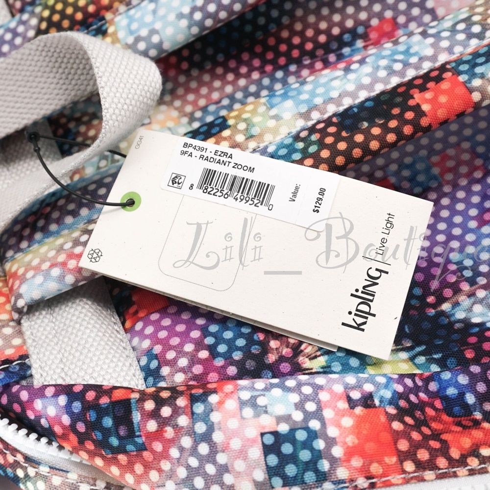 NWT New Kipling BP4391 Ezra Travel Bag Backpack Polyester Radiant Zoom Multi 129 - Picture 11 of 11